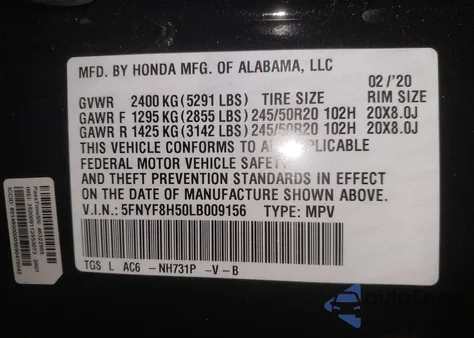 2020 Honda Passport Awd Ex-L z USA, uszkodzony, nr VIN 5FNYF8H50LB009156